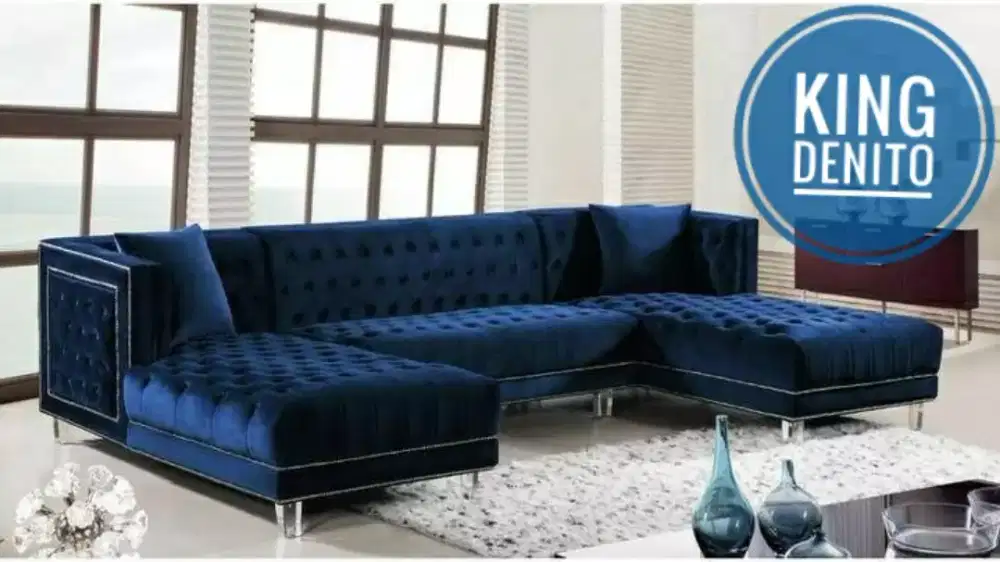 Sofa L sudut mewah L slonjor minimalis ruang tamu terbaru