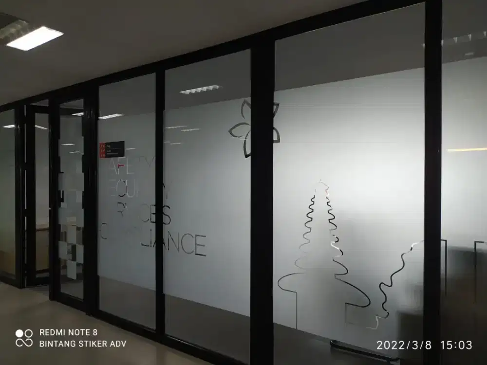 Sticker sanblas dipasang kaca mana aja mesti co2k, ada kaca film dll