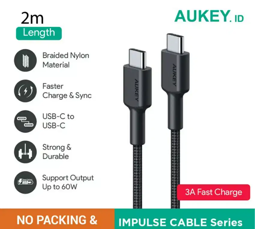 AUKEY USB C to Type C 3A Nylon 1m / 2m Ori