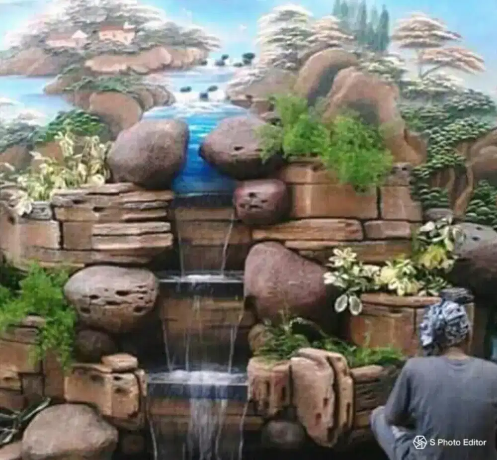 tukang taman, dekorasi, kolam air terjun