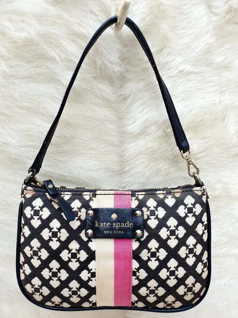 Tas Import Eks Kate Spade Dompet Clutch Mini Pesta Knvas mix Klit Asli