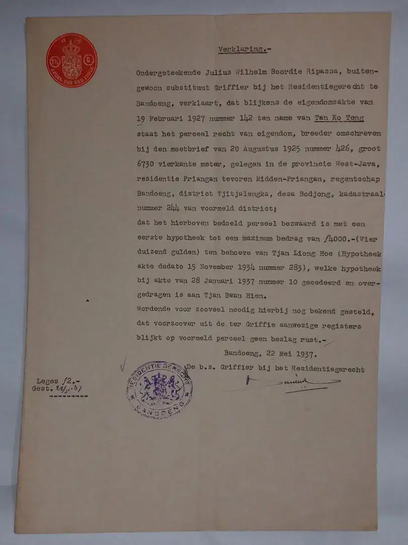 Kertas Segel 1½ Gulden 1937 di cicalengka