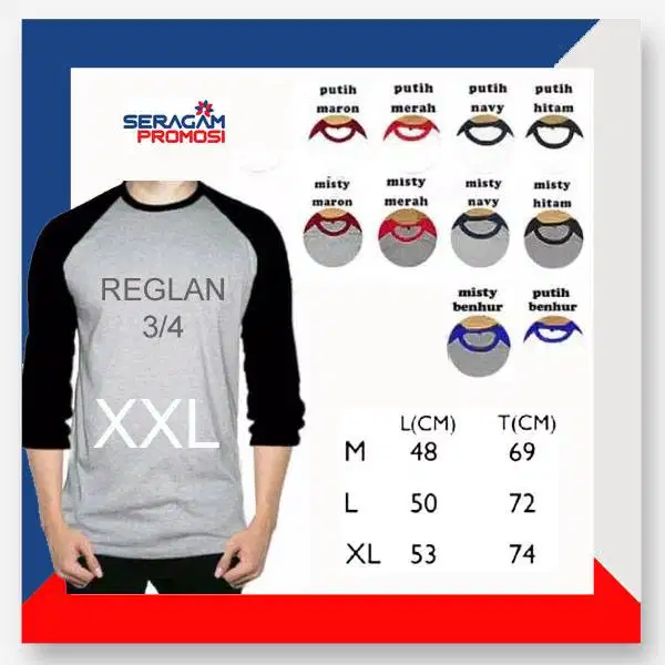 Kaos Polos Reglan 3/4 XXL