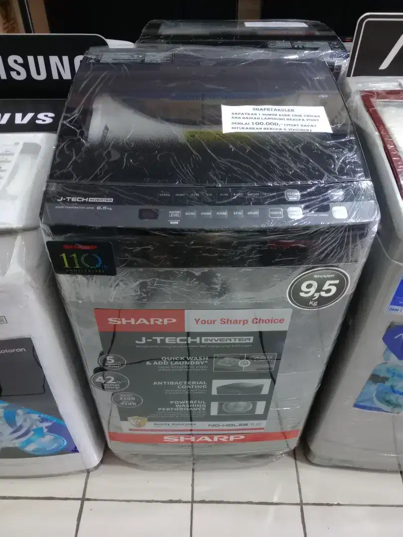 Bisa Cicilan.Mesin cuci 1tabung inverter Sharp 9,5kg ( es-m9500xt-sa )