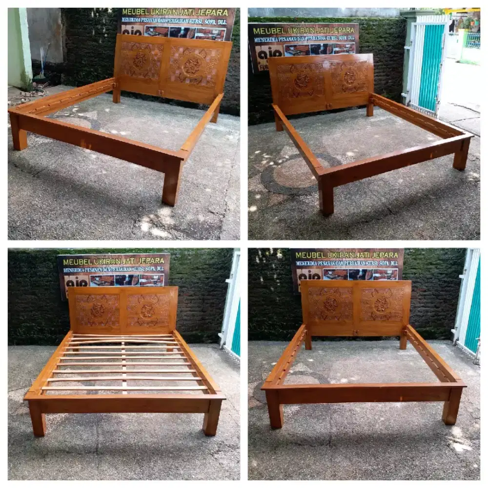 Dipan minimalis lengkung ukir jati