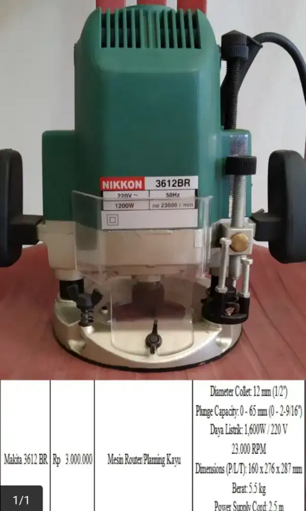 Nikkon 3612 BR Mesin Router/Planning Kayu Diameter 12 mm