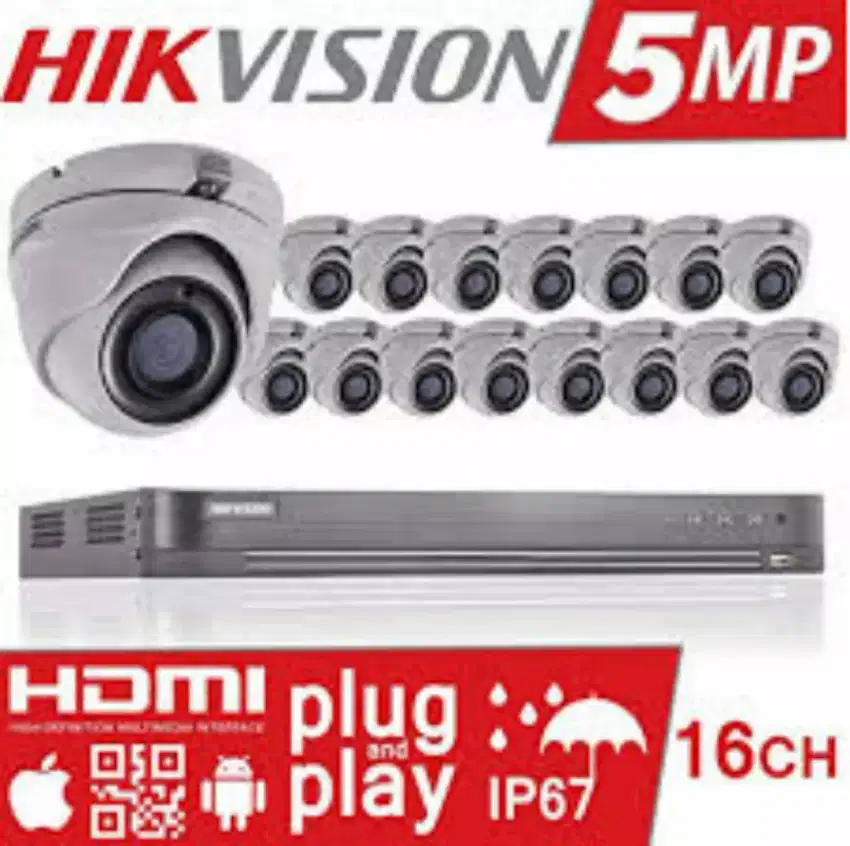 Paket lengkap 16 kamera cctv Hikvision 5Mp Gratis pasang terima beres