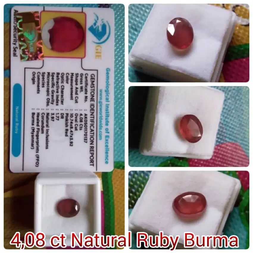 Natural 4,08 carat pinkish red ruby burma + memo lab
