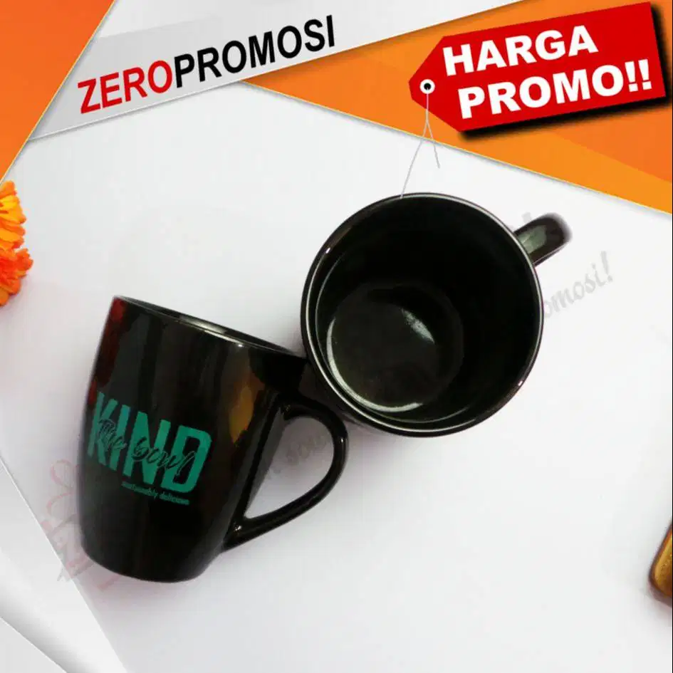 Souvenir Custom Sablon Gelas Keramik Full Hitam