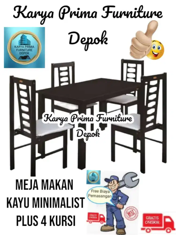 Meja makan minimalist + kursi kayu kuat awet baru1.350 000 free ongkir