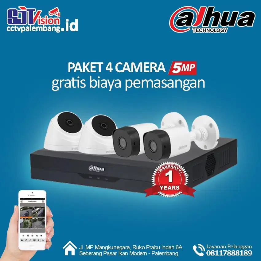 Paket CCTV Dahua 4 Camera 5MP Plus Pasang