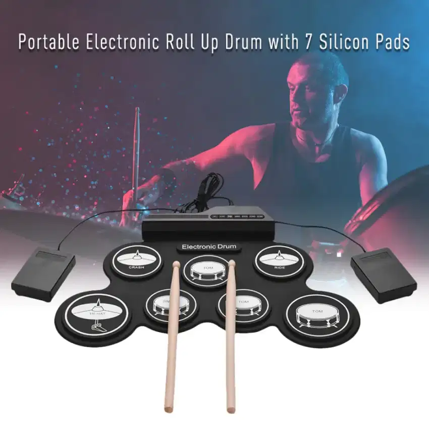 Ammoon electronic digital drum kit 7pads folding usb power