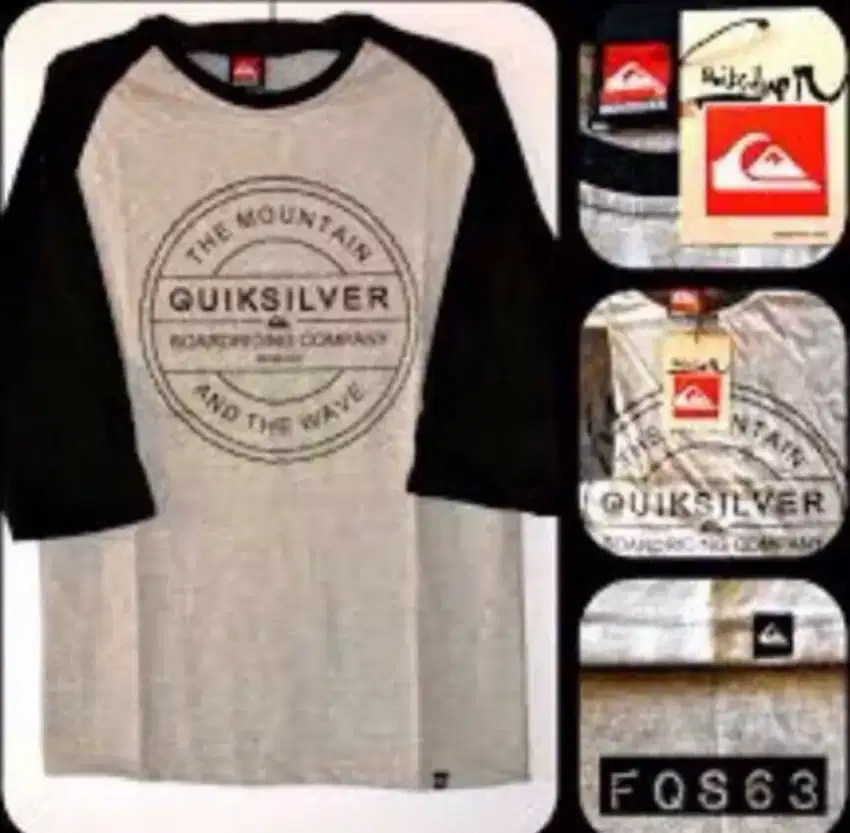 quiksilver kaos raglan Lengan 3/4 Abu Hitam