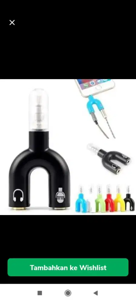 Audio Splitter U shape 3.5 mm ke headphone dan microphone