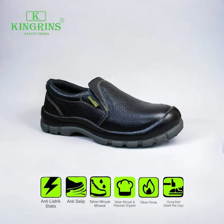 Sepatu safety kulit asli ujung besi merk Kingrins tipe Alzhea Slip on