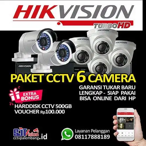 Paket CCTV 6 Camera Hikvision 2mp - Plus Pasang