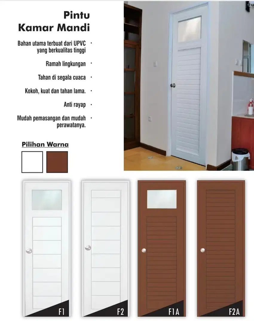 PROMO awal tahun pintu kamar mandi upvc garansi 10 tahun (daun+kusen)