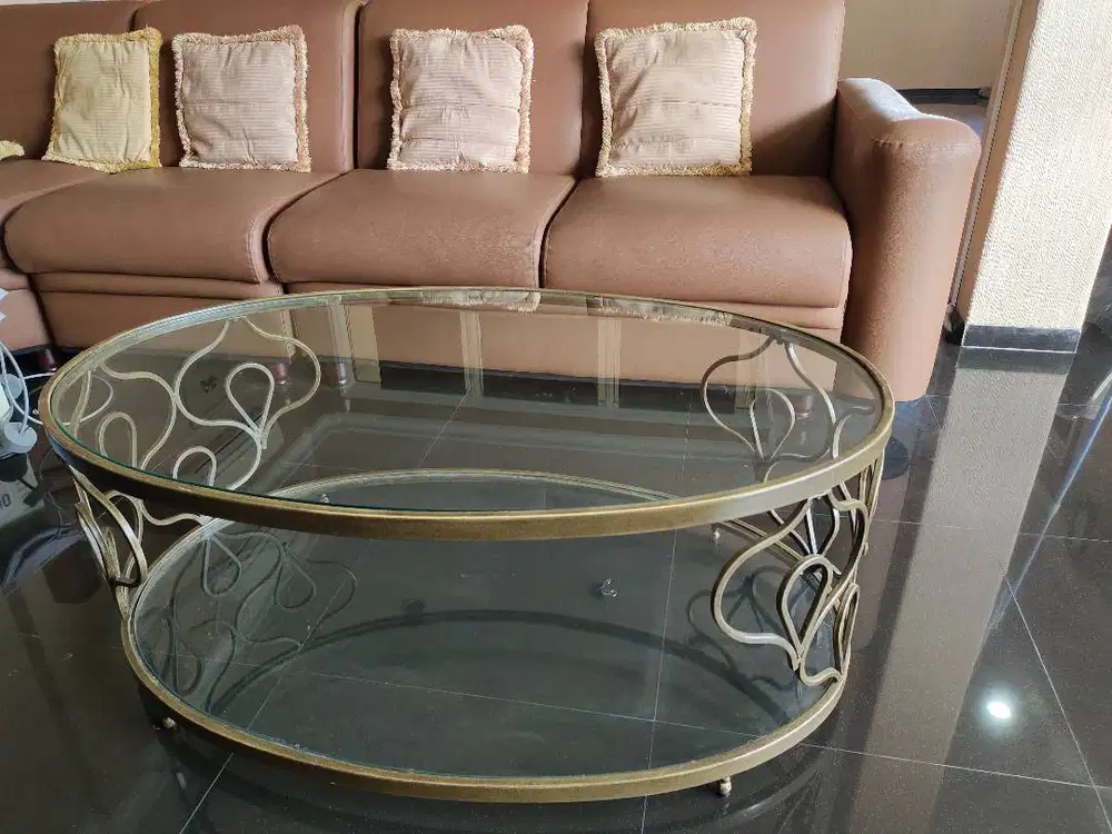 Meja living room, Dark Golden, Double Glass Table Elegan - murah
