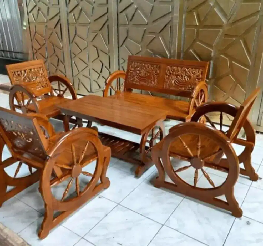 kursi tamu dokar motif Jepara materil kayu jati pilihan