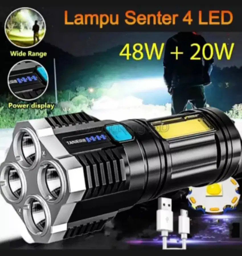 Senter 4 LED 48 watt + 20 Watt Chargeable Super Terang