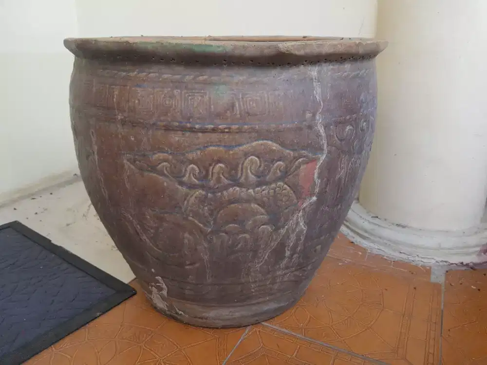 Pot antik Cina 43 cm gambar ayam dan naga