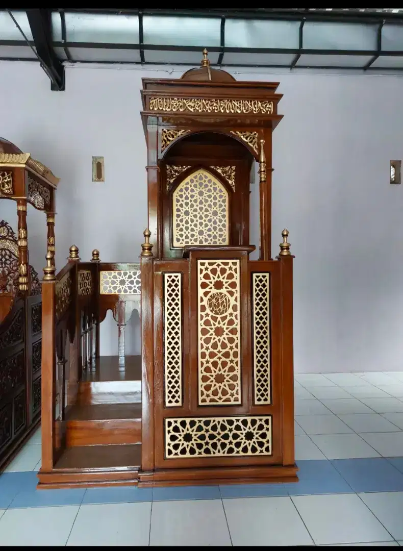 Mimbar masjid kayu jati shalu