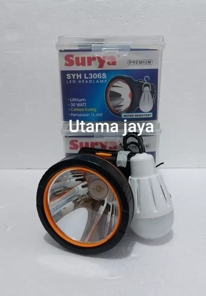 SENTER KEPALA SURYA 30W CAHAYA PUTIH BONUS LAMPU LED (BARU)