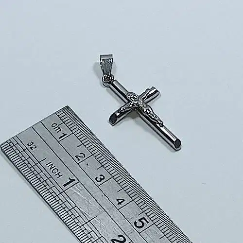 Liontin Kalung Salib Yesus Titanium Silver Chrome Cross Necklace NEW