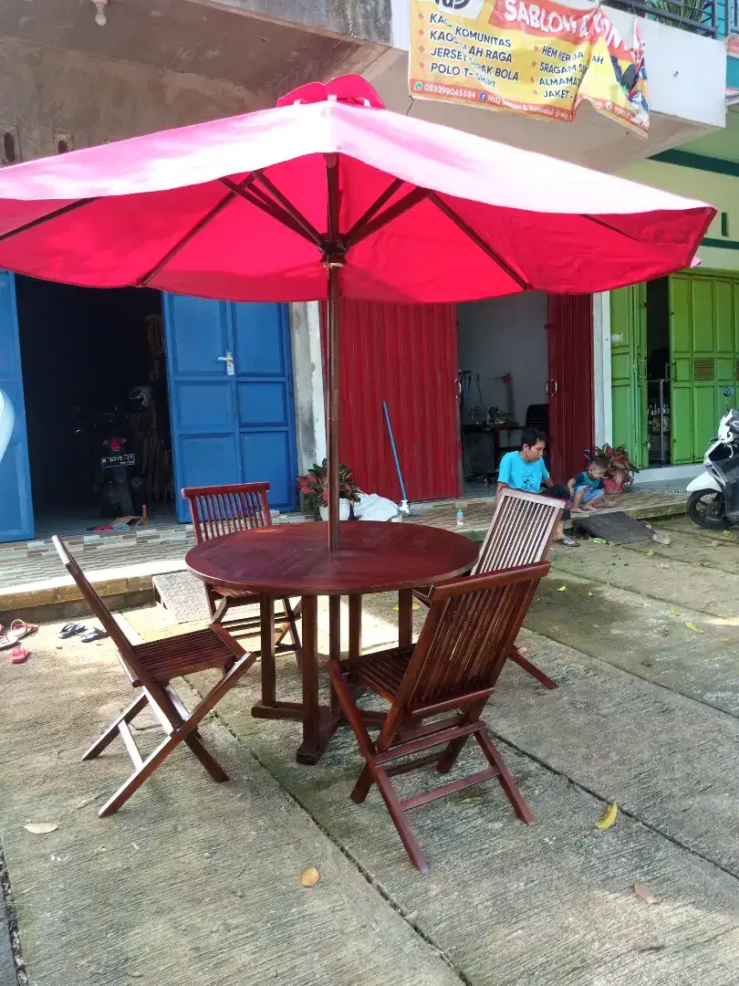 set meja payung taman,set meja payung cafe,meja outdoor,kursi cafe