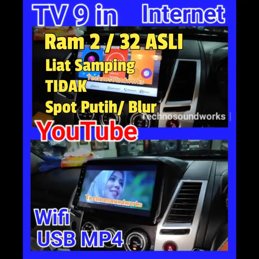 Tv Android 9 inch ram 2/ 32 asli + liat samping tidak blur putih