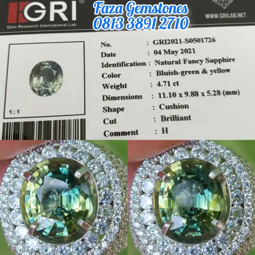 HQ Fancy Sapphire ~4.71ct ~Memo GRI ~Clean, flawless, wide table