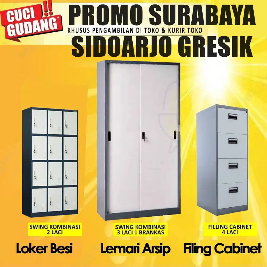 Lemari Loker Arsip kantor filing Cabinet Besi AA36SL Sliding Baru & Be