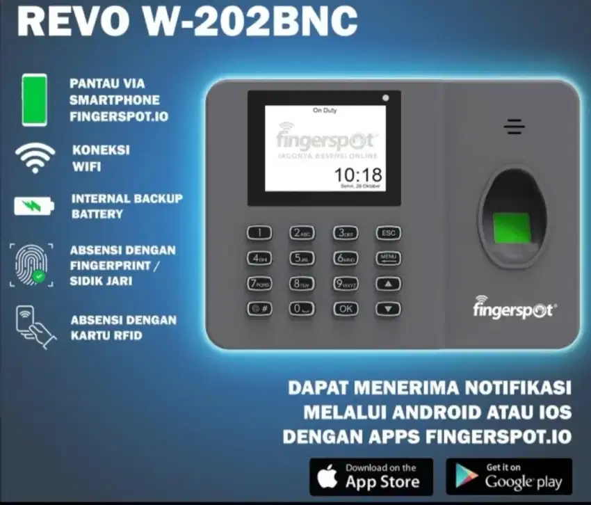 Mesin Absensi Fingerprint Fingerspot Revo W202BN Wifi Absen Sidik Jari