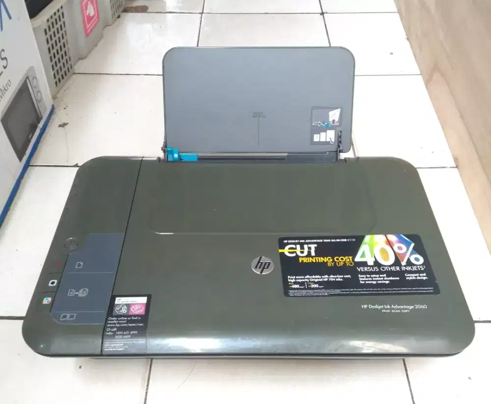 Printer HP deskjet 2060 , minus tinta habis , adaptor power hilang .