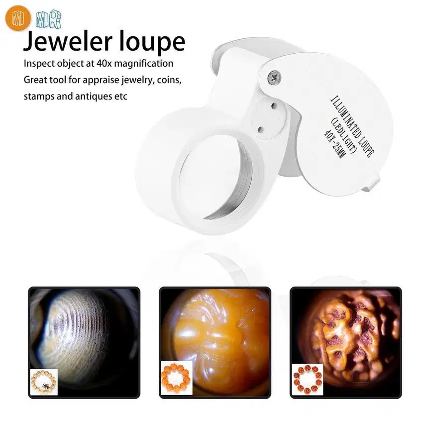 Lup / Lensa / Kaca pembesar 25mm 40x ZOOM LED perhiasan emas