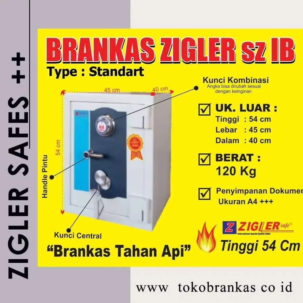 Lemari besi Tahan Api (Brankas Tinggi 54) Zigler Safe Size 1B