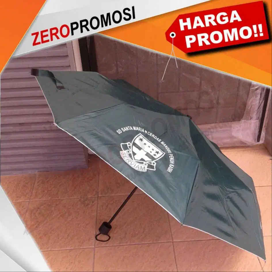 Payung lipat 3 + rangka hitam+ gagang hitam + sarung kain/bahan