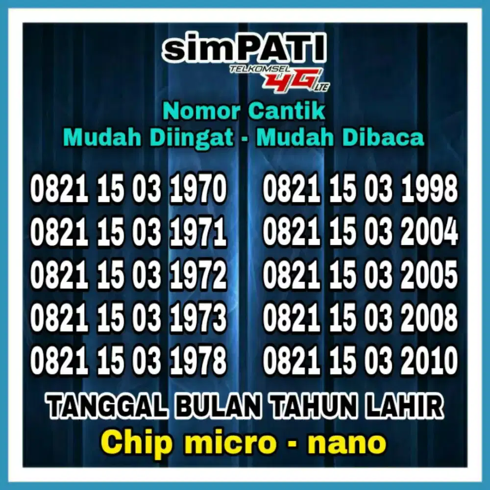 Nomor Cantik Simpati Tanggal Bulan Tahun Lahir 1502 1503 Kartu Perdana