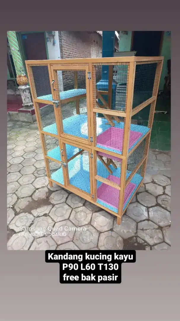 Kandang kucing ukuran besar bahan kayu mahoni bisa custom kelinci