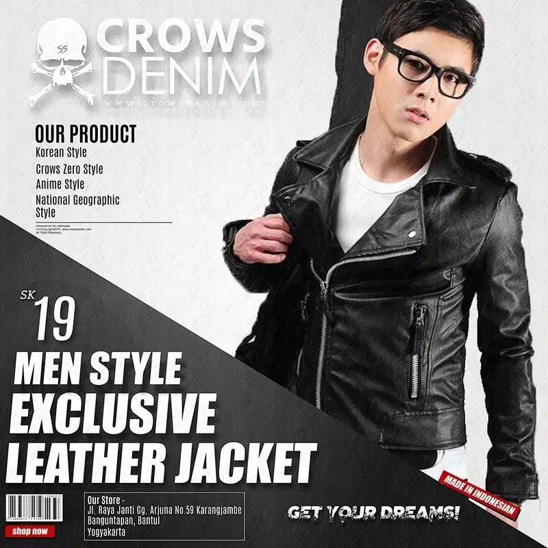 Jaket Kulit, Jaket Kulit Pria, Jaket Kulit Motor, Jaket Ramones Hitam