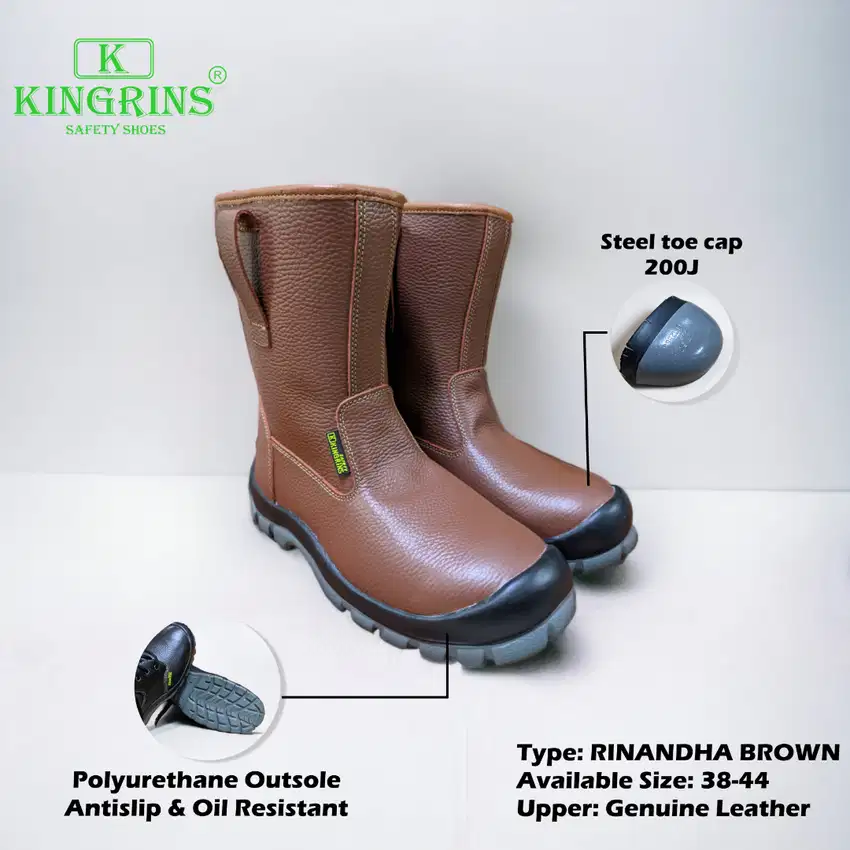 Sepatu safety kulit ujung besi merk Kingrins tipe Rinandha boots