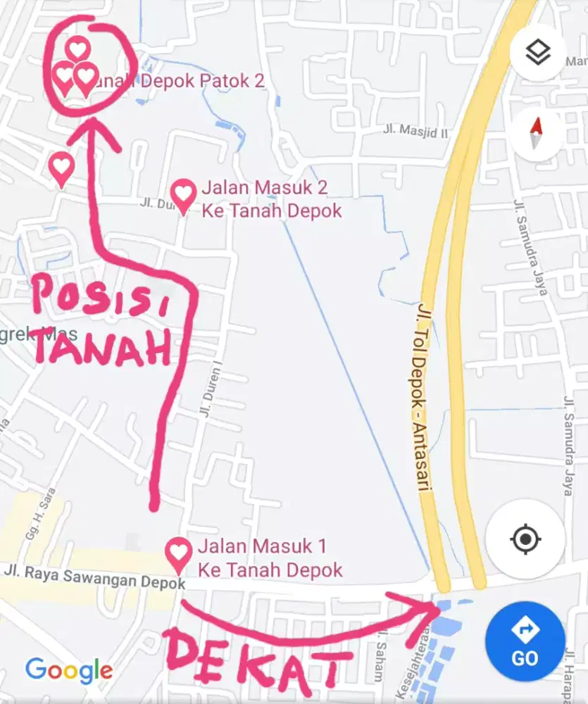 Jual Tanah 740m² Depok Rangkapan Jaya Baru strategis (Harga Bisa Nego)