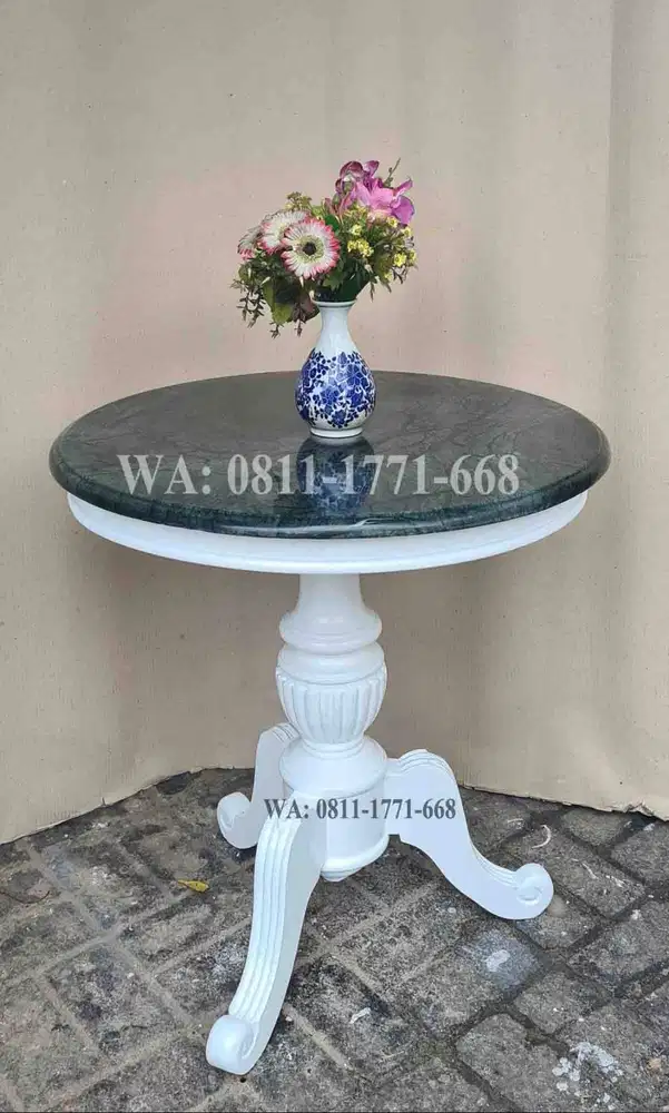 Meja bulat marmer hijau dm 70cm