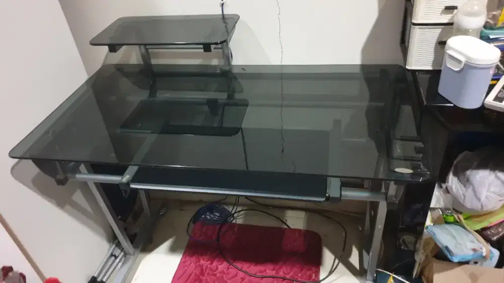 Meja Kaca Tempered Glass Komputer 110x58cm