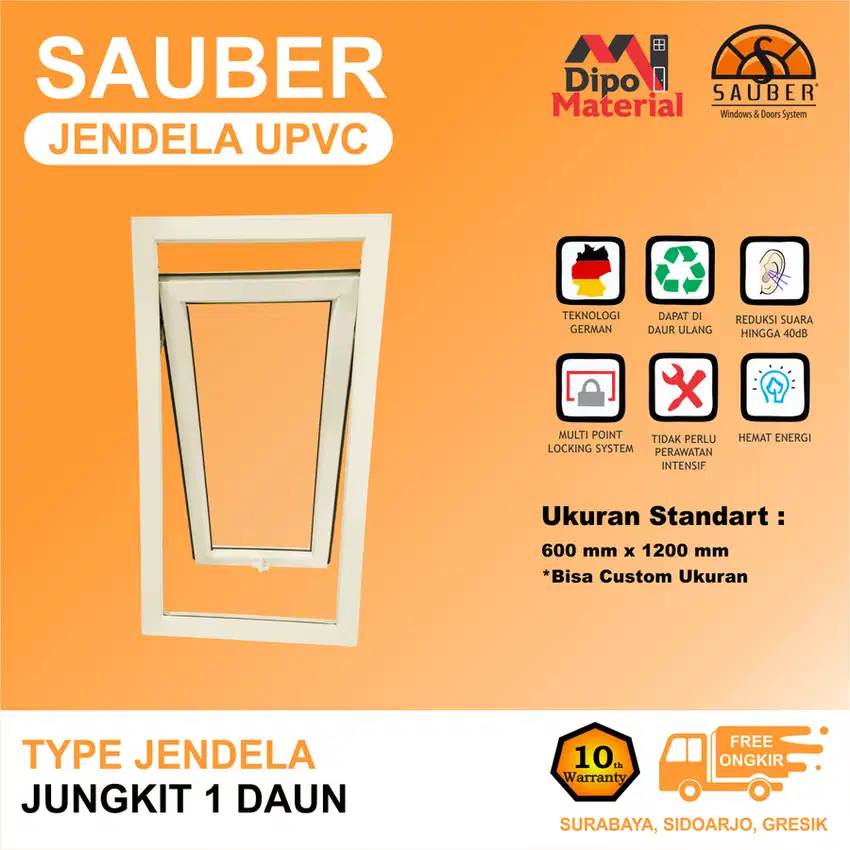 JENDELA UPVC | SAUBER | JUNGKIT | 600 x 1200 mm | GARANSI 10 TAHUN