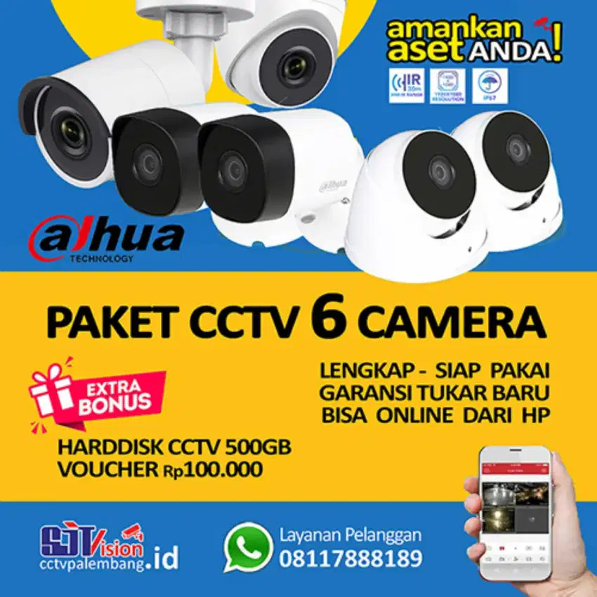 Paket CCTV 6 Camera Dahua - Plus Pasang