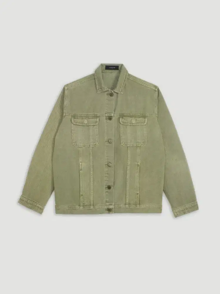 Jaket Denim Unisex Hijau Olive Overshirt
