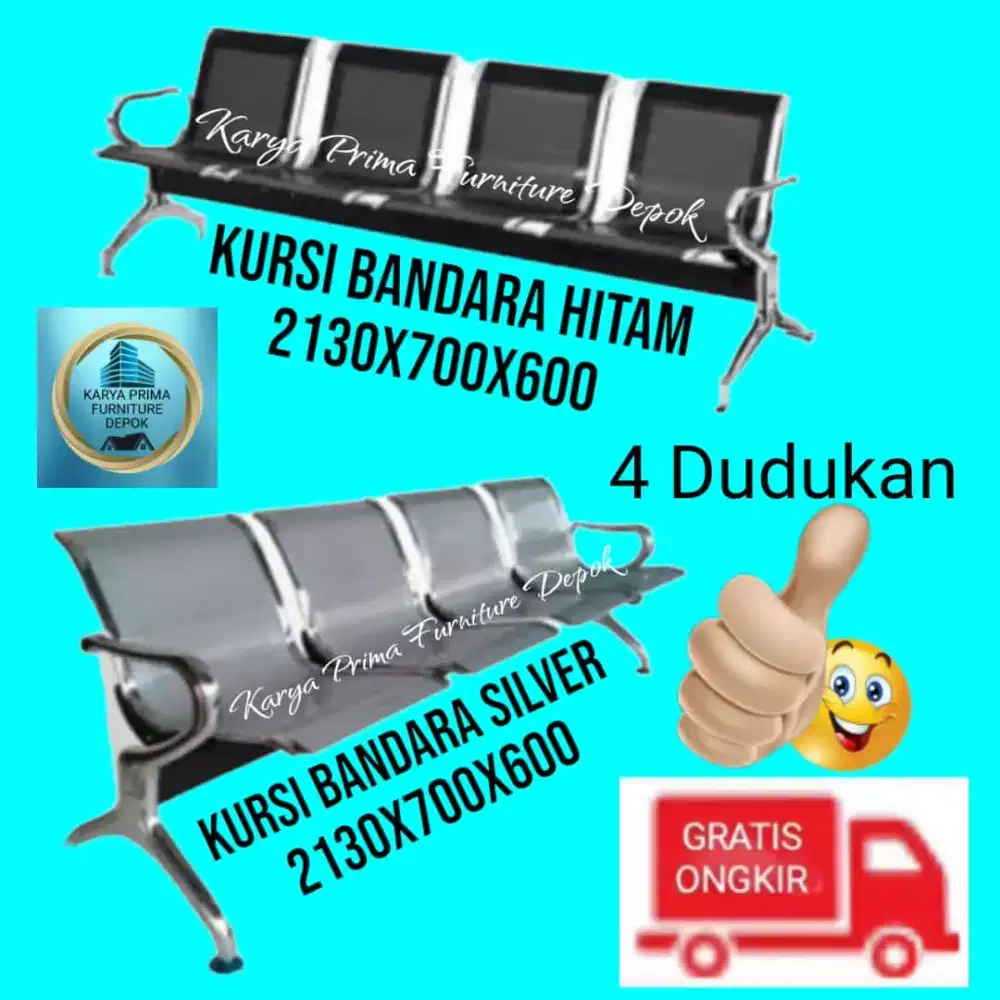 Kursi Bandara Stainles Stell 4 dudukan ready silver, hitam 1.285.000