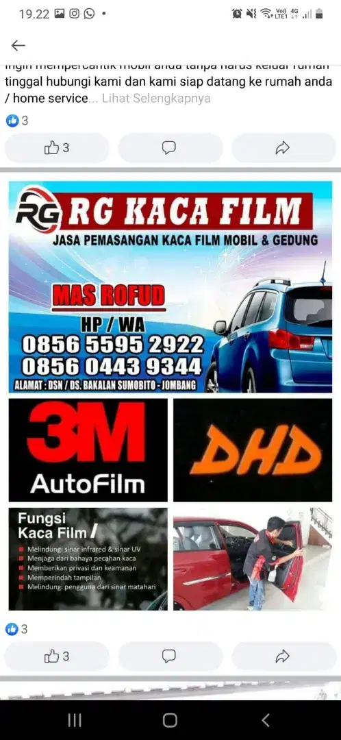 Jual dan pasang Kaca film mobil / gedung