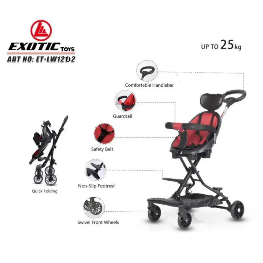 Kereta Dorong Bayi Exotic ET-LW120 Up To 25kg putar Magic Stroller